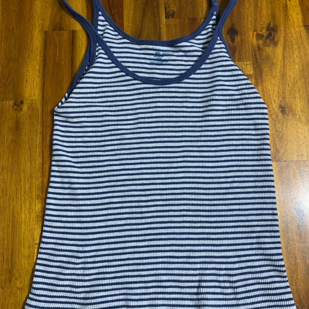 Brandy Melville Navy and White Striped Tank Top